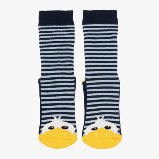 Country Kids-Navy Blue Striped Duck Slipper Socks | Childrensalon Outlet