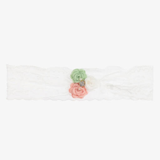 Cute Cute-Bandeau vert menthe, ivoire et rose à fleurs | Childrensalon Outlet