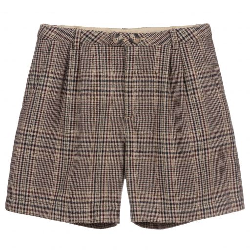 Cyrillus-Teen Brown Checked Shorts | Childrensalon Outlet