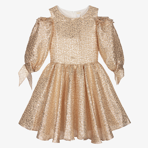 David Charles-Beige & Gold Brocade Dress  | Childrensalon Outlet