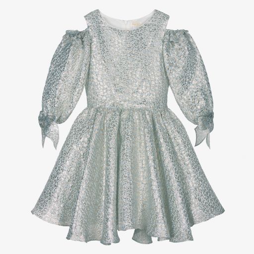 David Charles-Blue & Gold Brocade Dress  | Childrensalon Outlet