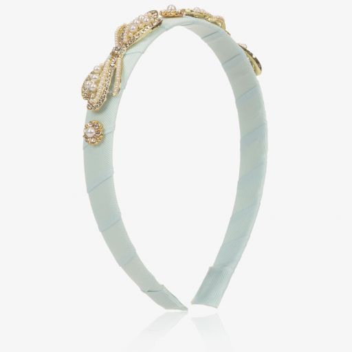 David Charles-Blue Pearl Bow Hairband | Childrensalon Outlet