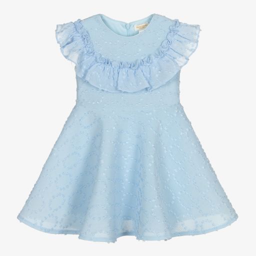 David Charles-Голубое платье из неопрена и хлопка плюмети | Childrensalon Outlet