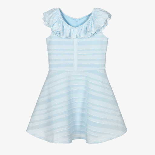 David Charles-Blue Ruffle Neoprene Dress  | Childrensalon Outlet