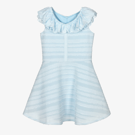 David Charles-فستان نيوبرين مزين بكشكش لون أزرق باهت | Childrensalon Outlet