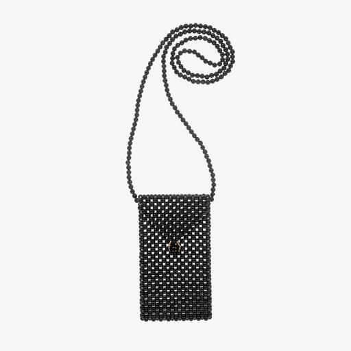 David Charles-Girls Black Faux Pearl Phone Bag (18cm) | Childrensalon Outlet