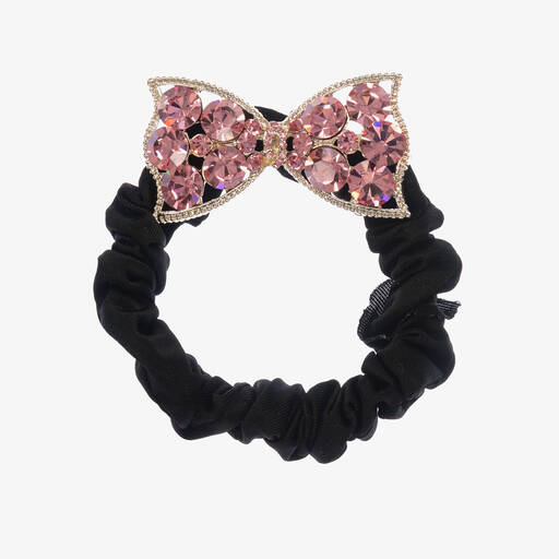 David Charles-Girls Black & Pink Crystal Bow Scrunchie | Childrensalon Outlet