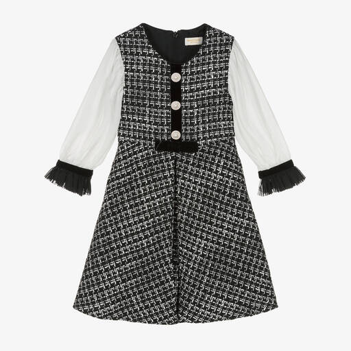 David Charles-Girls Black & White Tweed Dress | Childrensalon Outlet