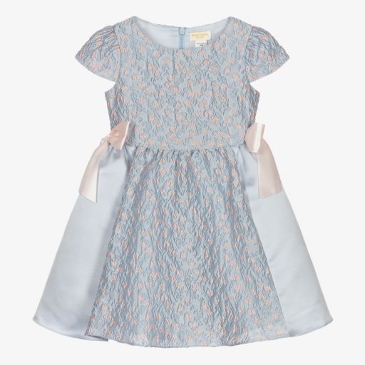 David Charles-Girls Blue Brocade Dress  | Childrensalon Outlet