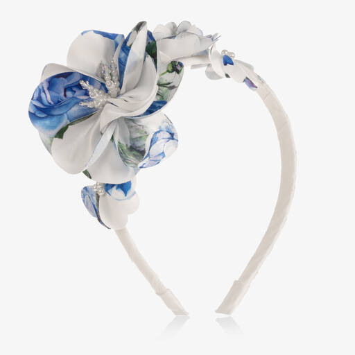 David Charles-Girls Blue Floral Print Hairband | Childrensalon Outlet