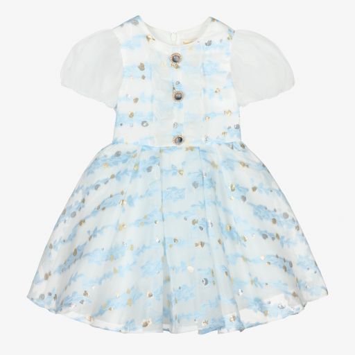 David Charles-Голубое платье из органзы для девочек  | Childrensalon Outlet
