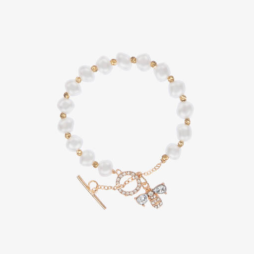 David Charles-Girls Gold Bee Pearl Bracelet | Childrensalon Outlet