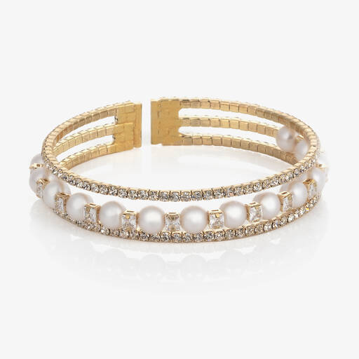 David Charles-Girls Gold Diamanté & Pearl Bracelet | Childrensalon Outlet