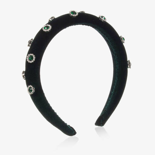 David Charles-Girls Green Velvet Padded Hairband | Childrensalon Outlet