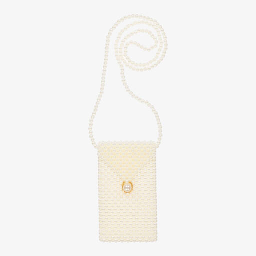 David Charles-Girls Ivory Faux Pearl Phone Bag (18cm) | Childrensalon Outlet