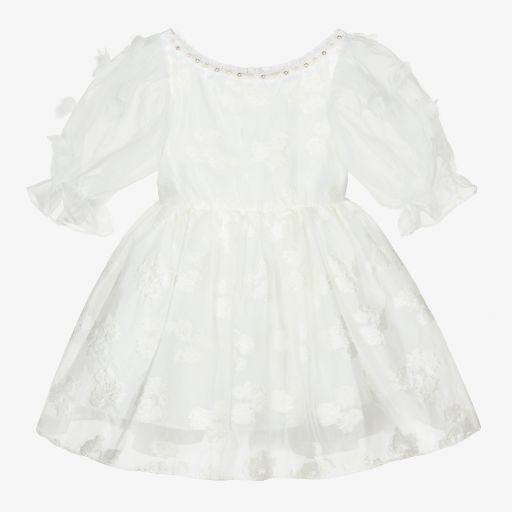 David Charles-Robe ivoire en organza Fille  | Childrensalon Outlet