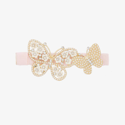 David Charles-Girls Pink Butterflies Hair Clip (9cm) | Childrensalon Outlet