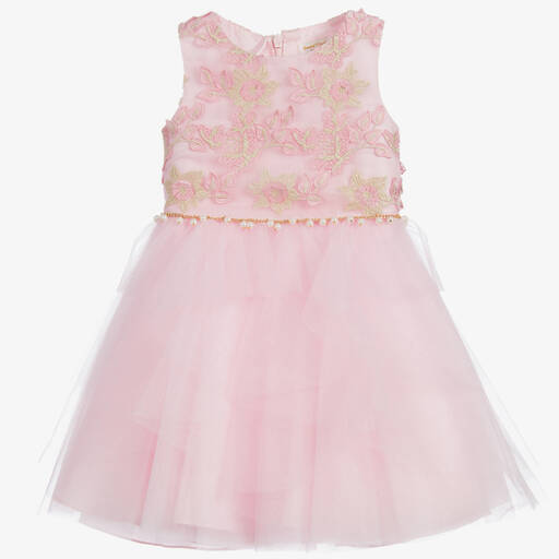 David Charles-Girls Pink Embroidered Dress | Childrensalon Outlet