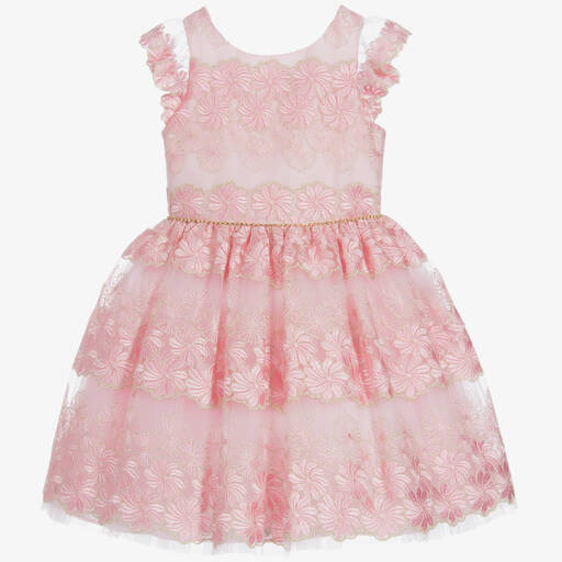 David Charles-Girls Pink Embroidered Dress | Childrensalon Outlet