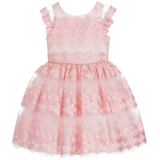 David Charles-Girls Pink Embroidered Dress | Childrensalon Outlet