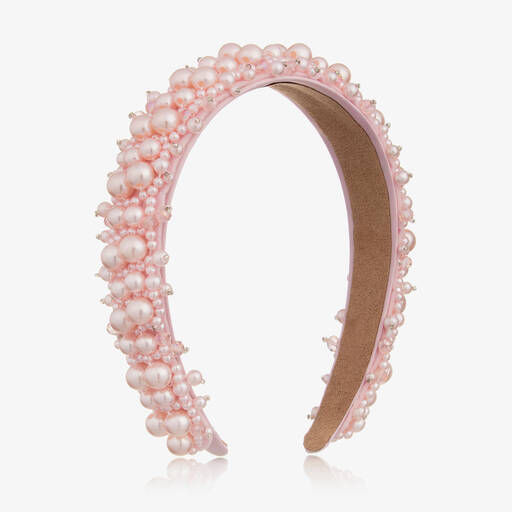 David Charles-Girls Pink Faux Pearl Hairband | Childrensalon Outlet