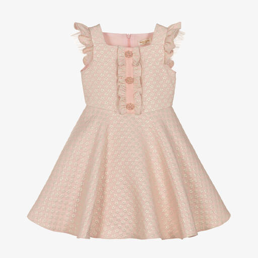David Charles-Girls Pink Floral Jacquard Dress | Childrensalon Outlet
