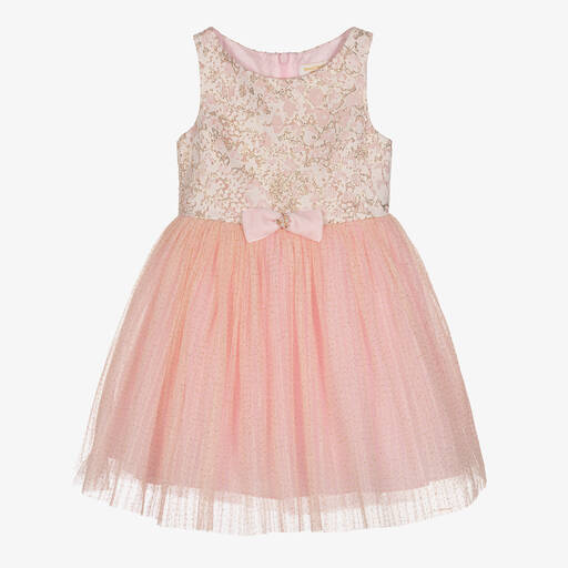 David Charles-Girls Pink & Gold Tulle Dress | Childrensalon Outlet
