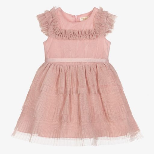 David Charles-Girls Pink Tulle Plissé Dress | Childrensalon Outlet