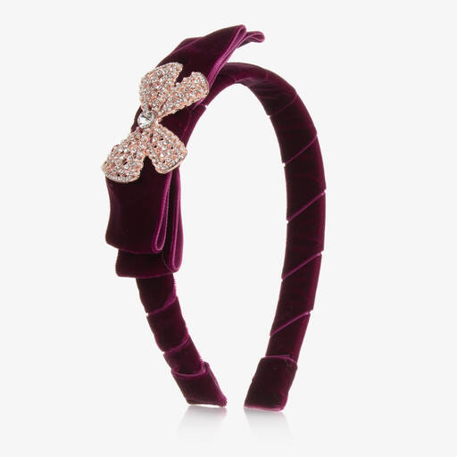 David Charles-Girls Purple Velvet Bow Headband | Childrensalon Outlet