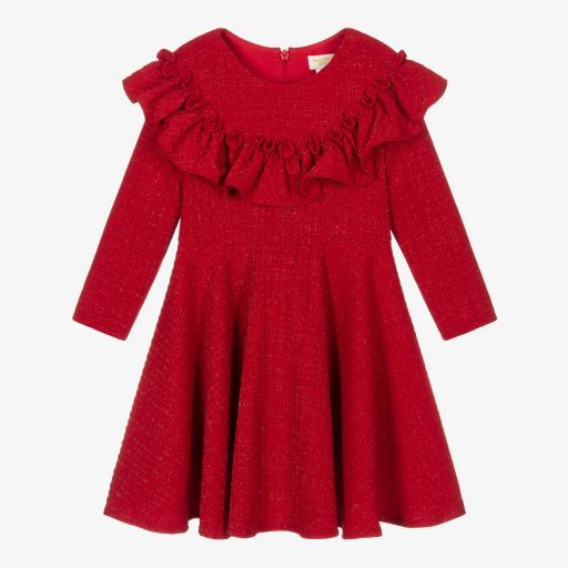 ديفيد تشارلز-فستان جيرسي مزين بكشكش لون أحمر | Childrensalon Outlet