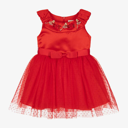David Charles-Girls Red Satin & Tulle Dress | Childrensalon Outlet