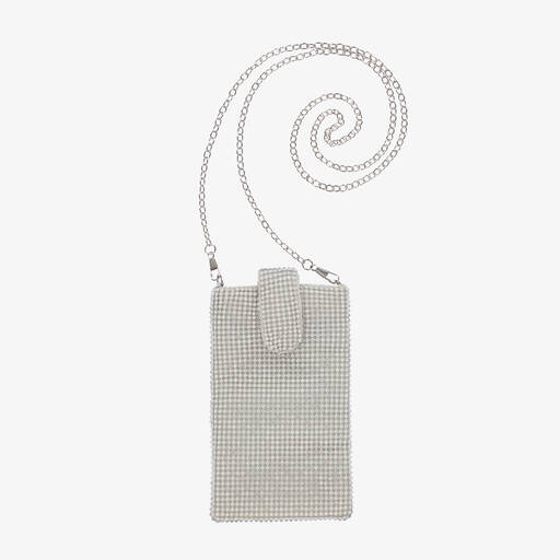 David Charles-Girls Silver Diamantés Phone Bag (18cm) | Childrensalon Outlet