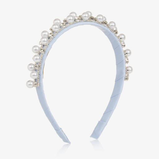David Charles-طوق شعر للبنات مرصع بالجواهر الزرقاء واللؤلؤ اللامع | Childrensalon Outlet
