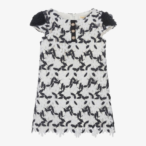 David Charles-Girls White & Blue Lace Dress | Childrensalon Outlet