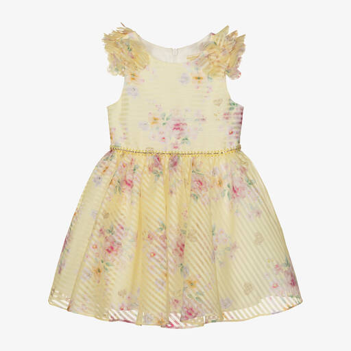 David Charles-Girls Yellow Floral Organza Dress | Childrensalon Outlet