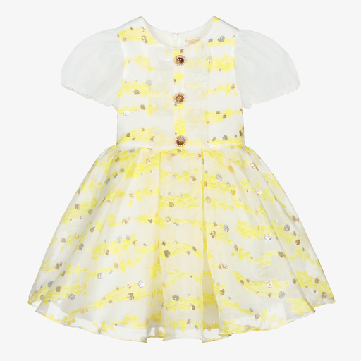 David Charles-Robe jaune en organza Fille  | Childrensalon Outlet