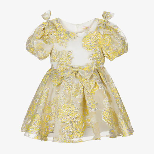 David Charles-Желтое платье из органзы с цветами | Childrensalon Outlet