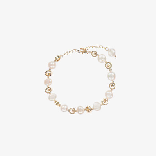 David Charles-Gold Pearl & Crystal Bracelet | Childrensalon Outlet