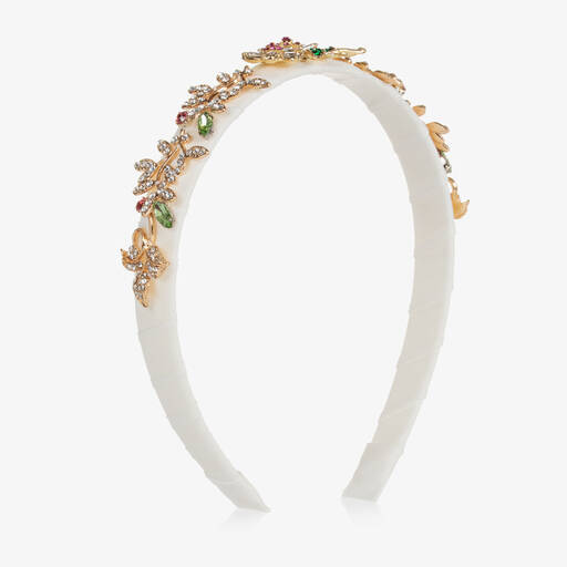 David Charles-Ivory & Gold Crystal Flowers Hairband | Childrensalon Outlet
