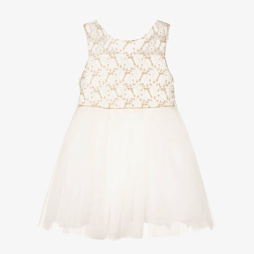 David Charles-Ivory & Gold Tulle Dress  | Childrensalon Outlet