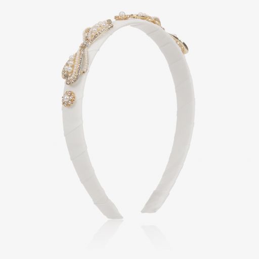 David Charles-Ivory Pearl Bow Hairband | Childrensalon Outlet