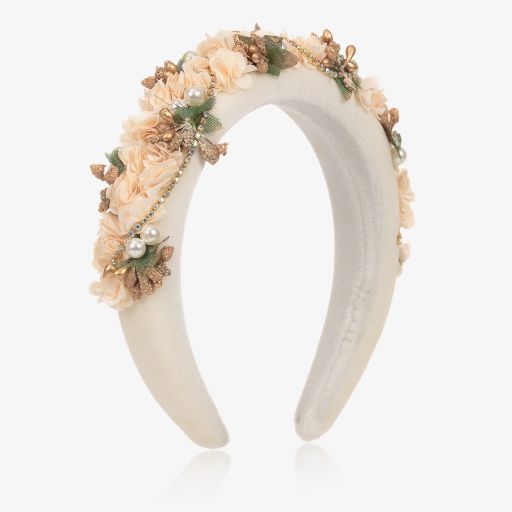 David Charles-Ivory & Pink Floral Hairband | Childrensalon Outlet