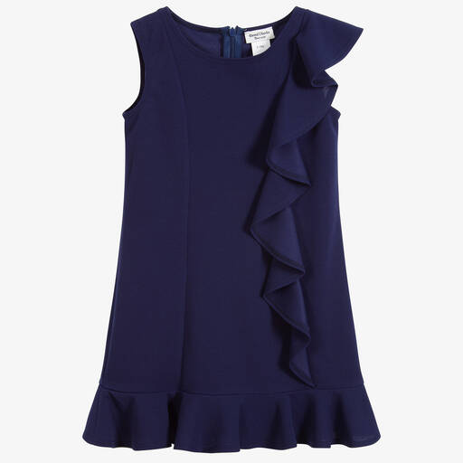 David Charles-Navy Blue Jersey Ruffle Dress | Childrensalon Outlet