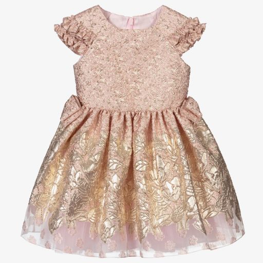 David Charles-Pink & Gold Jacquard Dress | Childrensalon Outlet