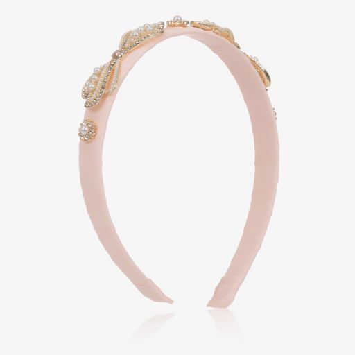 David Charles-Pink Pearl Bow Hairband | Childrensalon Outlet