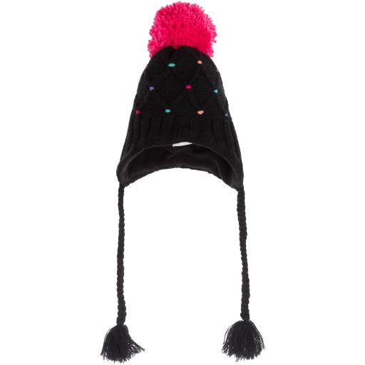 Deux par Deux-Black Knitted Pom-Pom Hat | Childrensalon Outlet