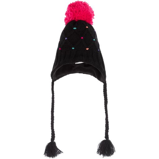 Deux par Deux-Bonnet noir en tricot à pompons | Childrensalon Outlet