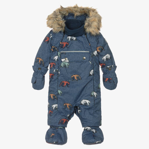 Deux par Deux-Blue Grizzly Bear Baby Snowsuit Set | Childrensalon Outlet