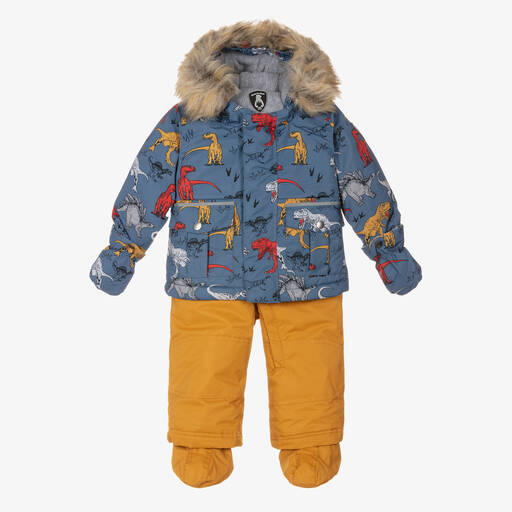 Deux par Deux-Boys Blue & Yellow Dino Snowsuit Set | Childrensalon Outlet