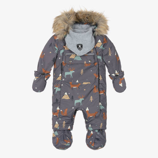 Deux par Deux-Boys Grey & Orange Fox Snowsuit Set | Childrensalon Outlet